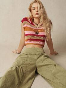 Bohemela Women's Fashionable Bohemian Multi-Color Striped Knitted Sweater - Multicolor - View 4