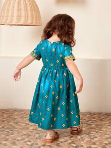 SHEIN Personalized Casual Printed Dress For Infant Baby Girls - Green - View 2