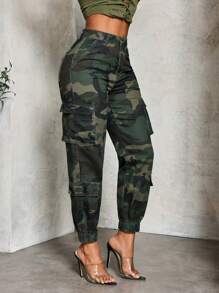SHEIN Slayr Women's Casual Loose-Fitting Camouflage Jeans With Cargo Pockets And Elastic Cuffs - Multicolor - View 4