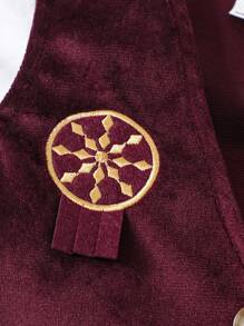 SHEIN 西部牛仔風格嬰兒裝：牛仔帽和圍巾，麂皮流蘇背心和奶牛圖案流蘇褲 - 酒紅色 - 查看 6