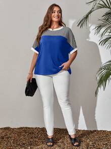 EMERY ROSE Camiseta de manga de murciélago con patrón de rayas para mujer de talla grande para primavera - azul real - Ver 3
