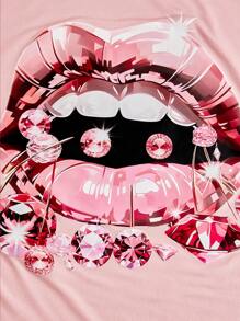Calvaya Women's Diamond Lips Printed T-Shirt
