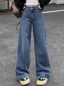 DAZY Women Loose Fit Long Length Wide Leg Jeans With Cat Whisker Design