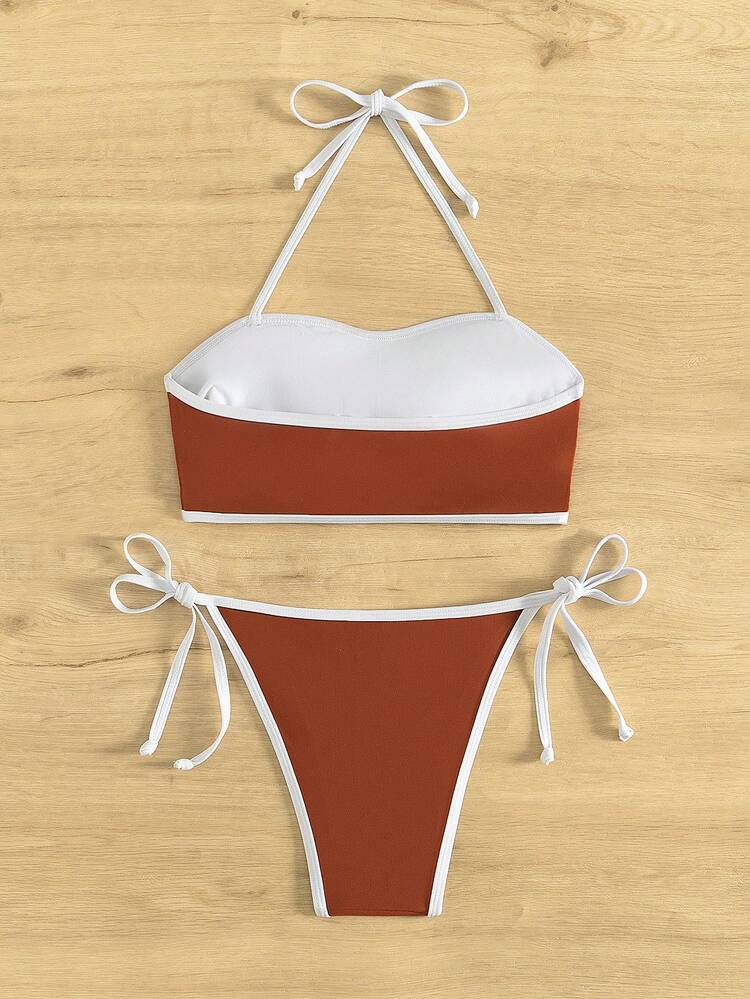 Women's Fashionable Colorblock Bikini Swimwear, Summer Beach Bathing Suit