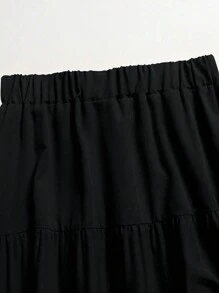 Chân váy chữ A xếp ly nhiều lớp cạp cao dài đến đầu gối, màu trơn, tối giản, đa năng dành cho nữ EARO, thiết kế cho mùa xuân/hè, màu đen thanh lịch. - màu đen - Xem 6