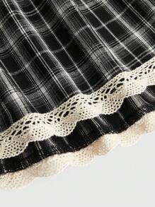 ROMWE Academia 女士复古格子休闲蕾丝边纽扣细节吊带背心，学校