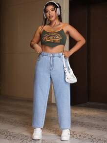 SHEIN ICON Plus Size Simple Daily Casual Denim Jeans - Light Wash - View 3