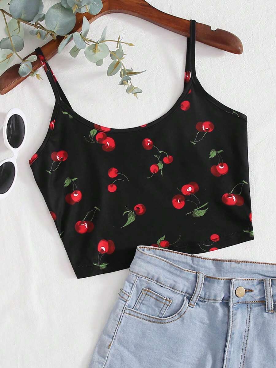 SHEIN EZwear Cherry Print Crop Cami Top