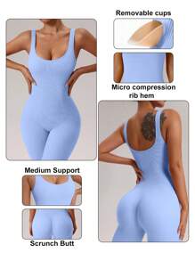 SHEIN Sport Studio Enterizo de ajuste fino para gimnasio y fitness de mujer de unicolor