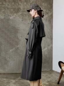 Women's Double-Breasted Lapel Solid Color Trench Coat (Color Code: 610)