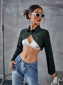 SHEIN EZwear Ladies' Short Motorcycle Style Sleeveless Long-Sleeved Shirt