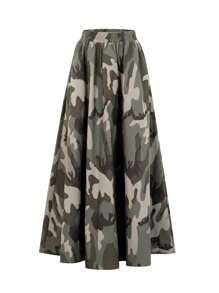 Women's Camouflage Print Casual Daily Wear Knee-Length Skirt - 軍綠色 - 查看 3
