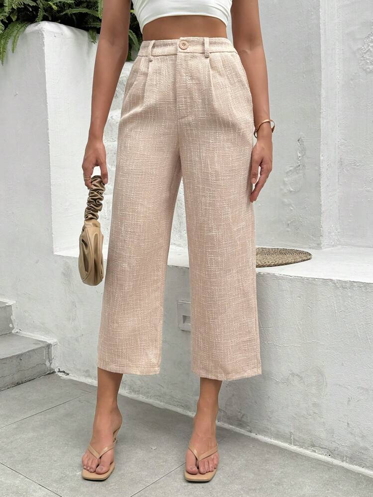 Women's High Waist Plaid Suit Pants, Woolen Long Pants