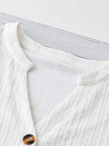 SHEIN LUNE Plus Size Women's Summer Solid Color Short Sleeve Casual T-Shirt With Notched V-Neck - White - View 6