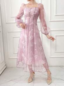 Modelyn Vestido Abaya Feminino com Mangas Longas de Malha Estampada na Moda - Multicolorido - Ver 6
