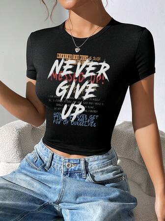 Women's Fashionable Slim-Fit Printed Short Sleeve T-Shirt For Summer