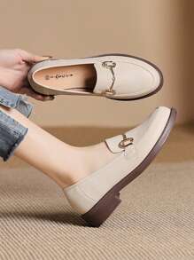 Women's Work Shoes, Fashion Round Toe Apricot Flat Slip-On Loafers Casual Shoes, Suitable For Spring, Autumn & Winter