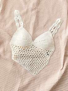 Soleia Top corto lavorato a maglia da donna con texture carine, perfetto per vacanze, estate, stagione di laurea, riunioni scolastiche, spiaggia, feste o pranzi - Bianco - Visualizzare 3