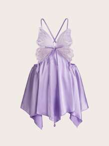 Talla Grande Vestido De Dormir Con Tirantes Adornado Con Encaje Y Lazo De Patchwork - Morado - Ver 1