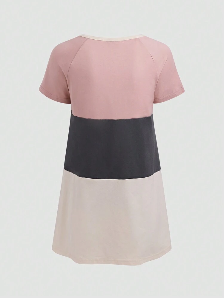 Women's Summer V-Neck Multi-Color Patchwork Batwing Sleeve T-Shirt