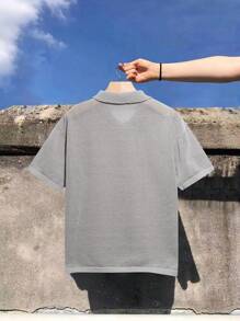 Claim Dot 男款針織純色簡約日常上衣 - 淺灰色 - 查看 2