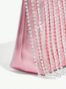SHEIN BAE 女士派對俱樂部情人節晚宴約會生日晚宴包鑲有鑽石流蘇手拿包 - 粉色 - 查看 6