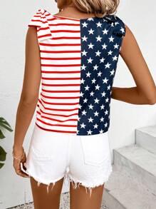 SHEIN Essnce Camiseta simple de mujer con rayas y estampado de estrellas para uso diario en el Día de la Independencia de Estados Unidos