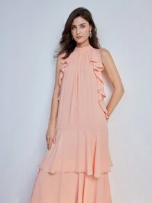 MOTF PREMIUM VESTIDO DE DOBLADILLO EN CAPAS CON VOLANTES SÓLIDOS - Rosa - Ver 6