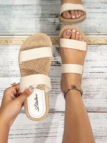 Nuove ciabatte estive da donna con fondo intrecciato per la spiaggia all'aperto, in stile vacanza - Beige - Visualizzare 1