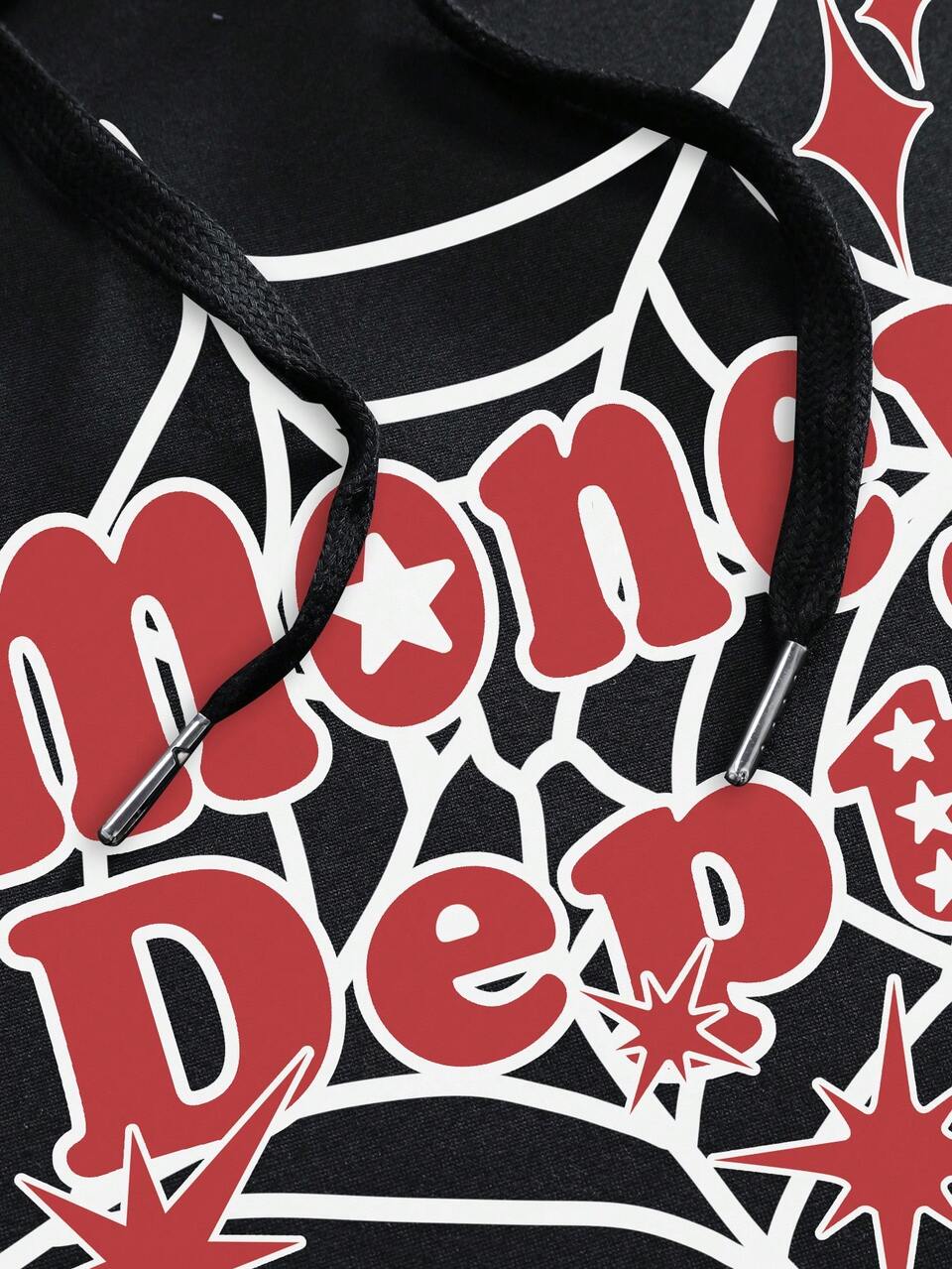 Men's Plus Size Pentagram And Letter Print Fleece Hoodie, Suitable For Autumn And Winter