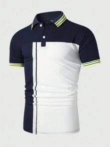 Manfinity Homme Áo sơ mi ngắn tay dành cho nam Plus Size Khối màu chắp vá cho trang phục thường ngày mùa hè - Màu xanh lam - Xem 3