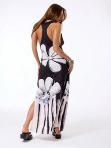 MUSERA 印花长款连衣裙，优雅春夏度假派对婚礼宾客夏季优雅长裙 - 白色 - 查看 2