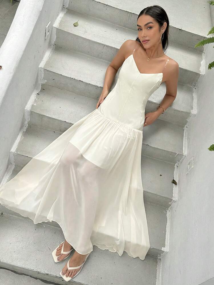 Spring/Summer Spaghetti Strap Chiffon Pleated Dress For Dating Or Wedding