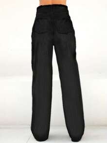 拉鍊開襠，生邊直筒牛仔褲 - 黑色 - 查看 2
