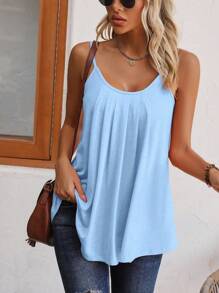 SHEIN LUNE Women's Solid Color Pleated Camisole Tank Top - Baby Blue - View 3