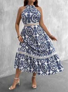 Breezaya Rochie Boho De Vară De Damă De Marime Plus Vintage Floral Umăr Deschis Tinuta Femei - Albastru - Vizualizare 4