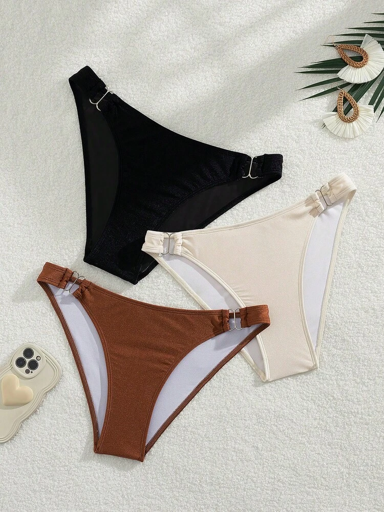 Women's Beach Vacation Solid Color Swim Bottoms 3-Piece Set Summer