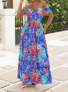 SHEIN Lady Women Fashionable Summer Holiday Style Off Shoulder Printed Dress - Multicolor - View 3