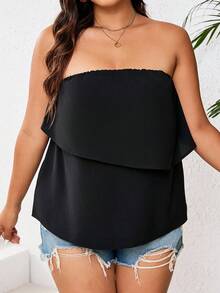 SHEIN Holidaya Plus Size Solid Color Casual Daily Summer Strapless Women Top - Black - View 3