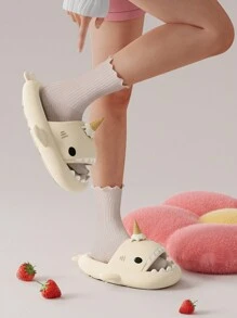 2025 Summer Women Plastic Slippers,Cute Shark Design Flat Sandals, Couple Indoor Quiet Non-Slip House Slippers - Beige - View 4