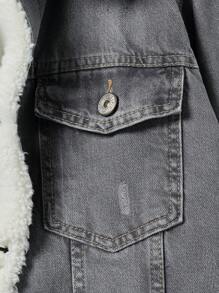 RueChic Herr Borg Collar Klaff Ficka Termiskt fodrad Denimjacka Utan T-shirt - Grå - Visa 4