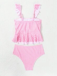 Swim Mod Bộ Bikini Nữ, Áo Vest Không Tay, In Ngẫu Nhiên, Viền Xù, 2 Chiếc - Nhiều màu - Xem 8