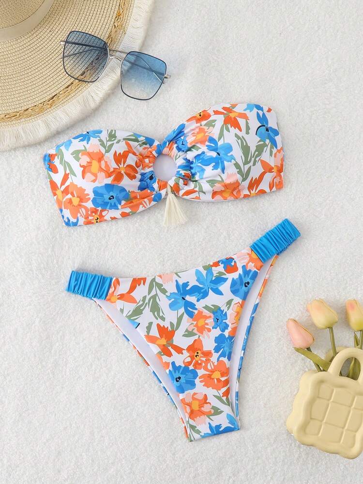 Summer Women's Floral Print Halter Sexy Bikini Set