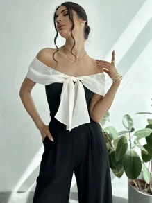 Firerie Dames off-shoulder strik taille slanke pasvorm elegante bodysuit met stropdas