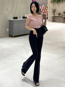 DAZY Ladies' Off Shoulder Slim Fit Top - Pink - View 2