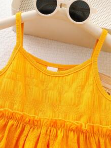 SHEIN Young Girl Yellow Textured Fabric Fashion Camisole Top - Yellow - View 5