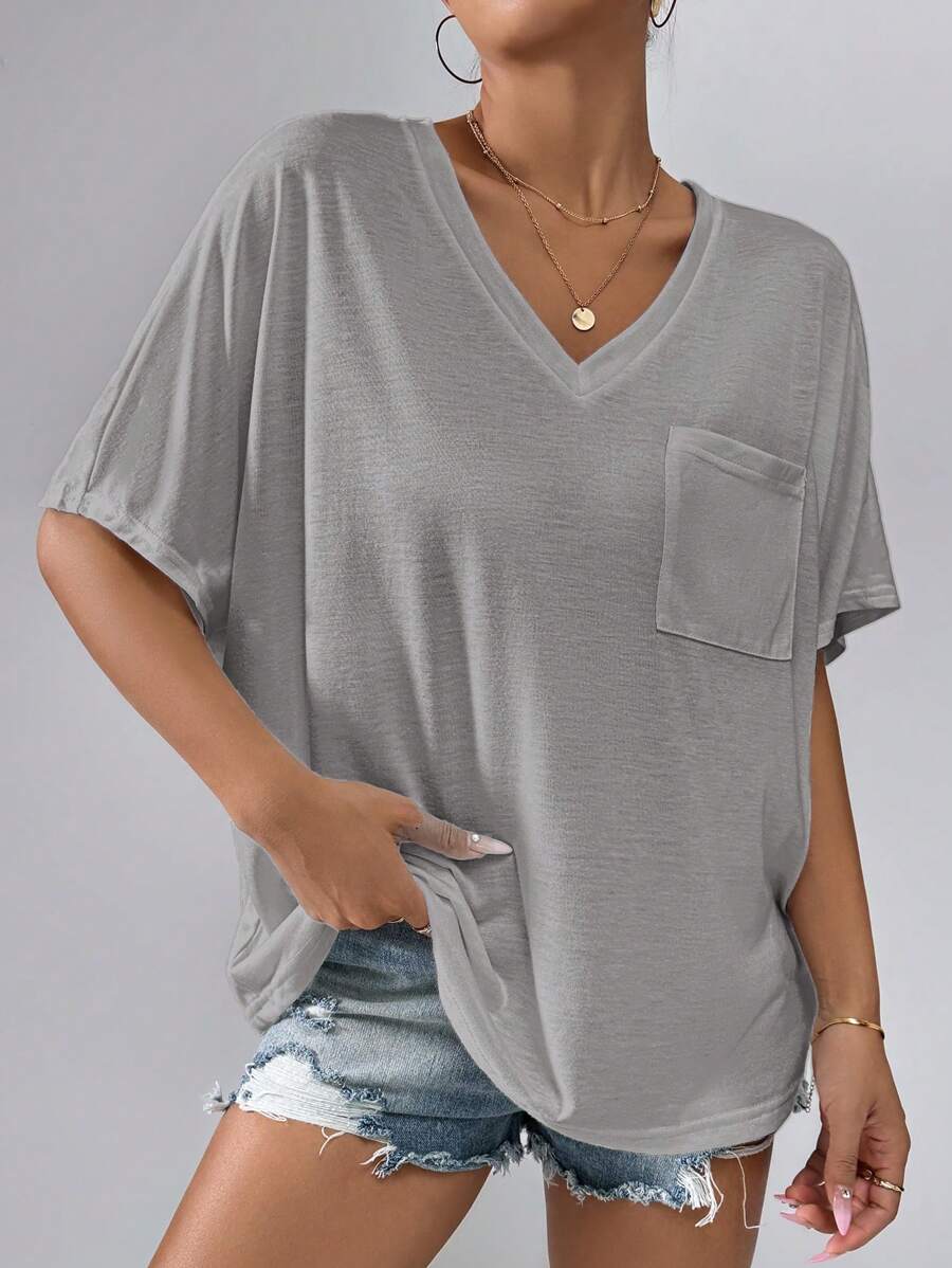 SHEIN Essnce Women's Loose-Fit Batwing Sleeve T-Shirt, Made Of Bamboo Fiber