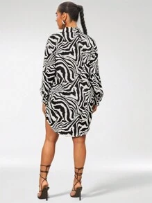 SHEIN SXY Women's Spring/Summer Loose Fit Casual Shirt With Zebra Print Long Sleeves