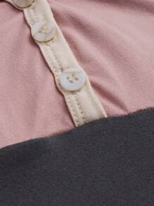 SHEIN LUNE Women's Summer V-Neck Multi-Color Patchwork Batwing Sleeve T-Shirt - Apricot - View 5