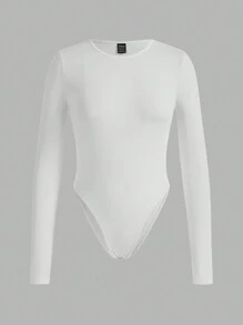 SHEIN EZwear 3pcs Women Solid Color Crew Neck Long Sleeve Bodysuit, Suitable For Spring And Autumn - Multicolor - View 3